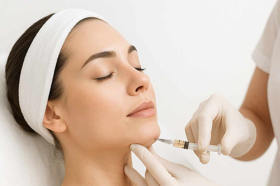 Hyaluron Behandlung im Gesicht Eine Person erhält eine Hyaluron injektion im Gesicht.